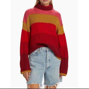 FARM Rio Shiny Stripe Colorblock Turtleneck Sweater